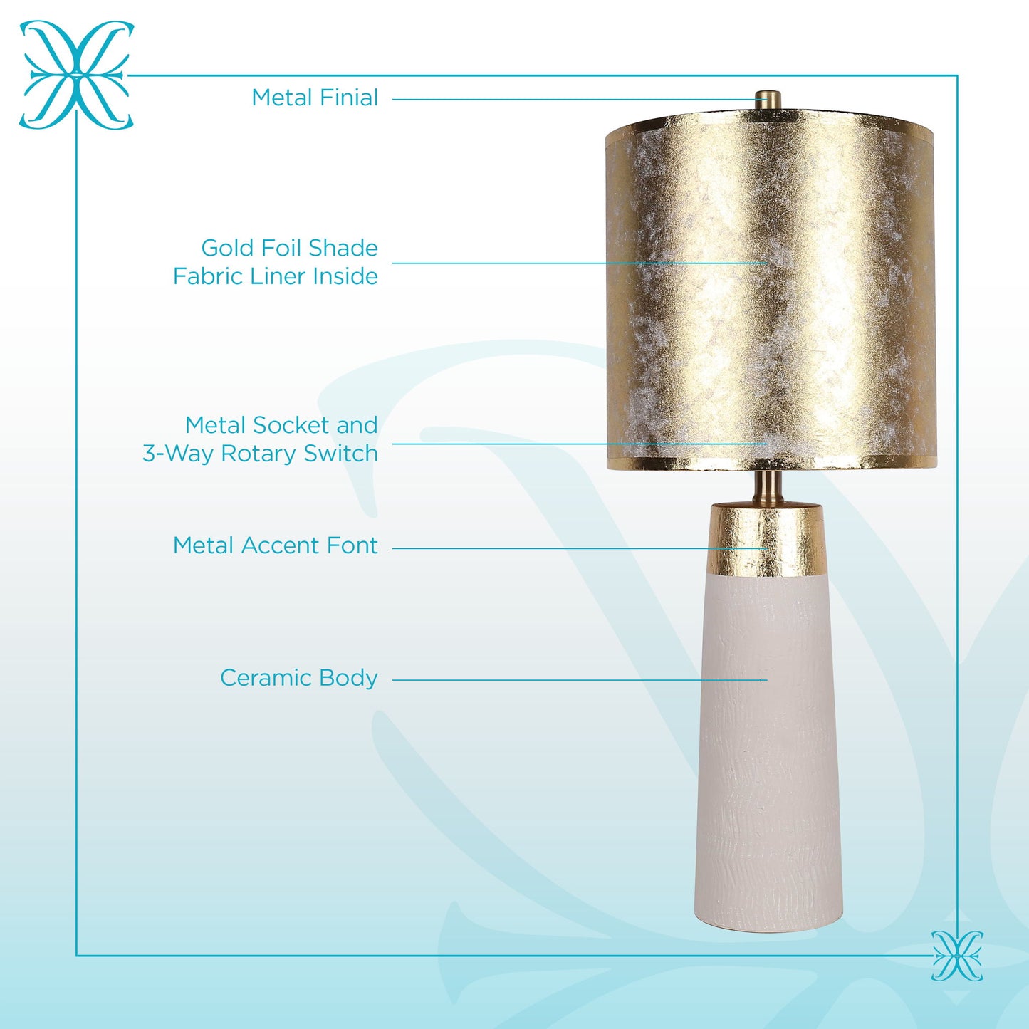 "Luxe Radiance" Ceramic Table Lamp (Set of 2) - Off White / Gold