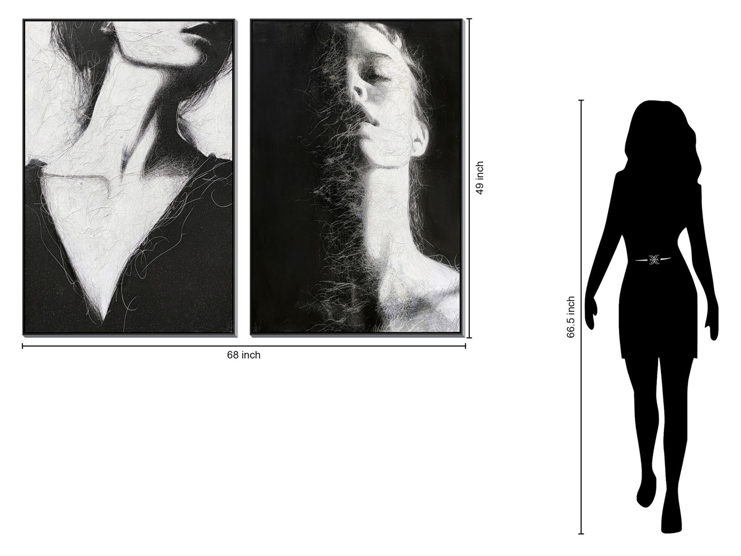 Hand Painted Textured Canvas In Frame (Set of 2) - Black