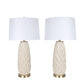 Textured Leaves Carved Ceramic & Metal Table Lamp (Set of 2) - Beige / Soft Gold
