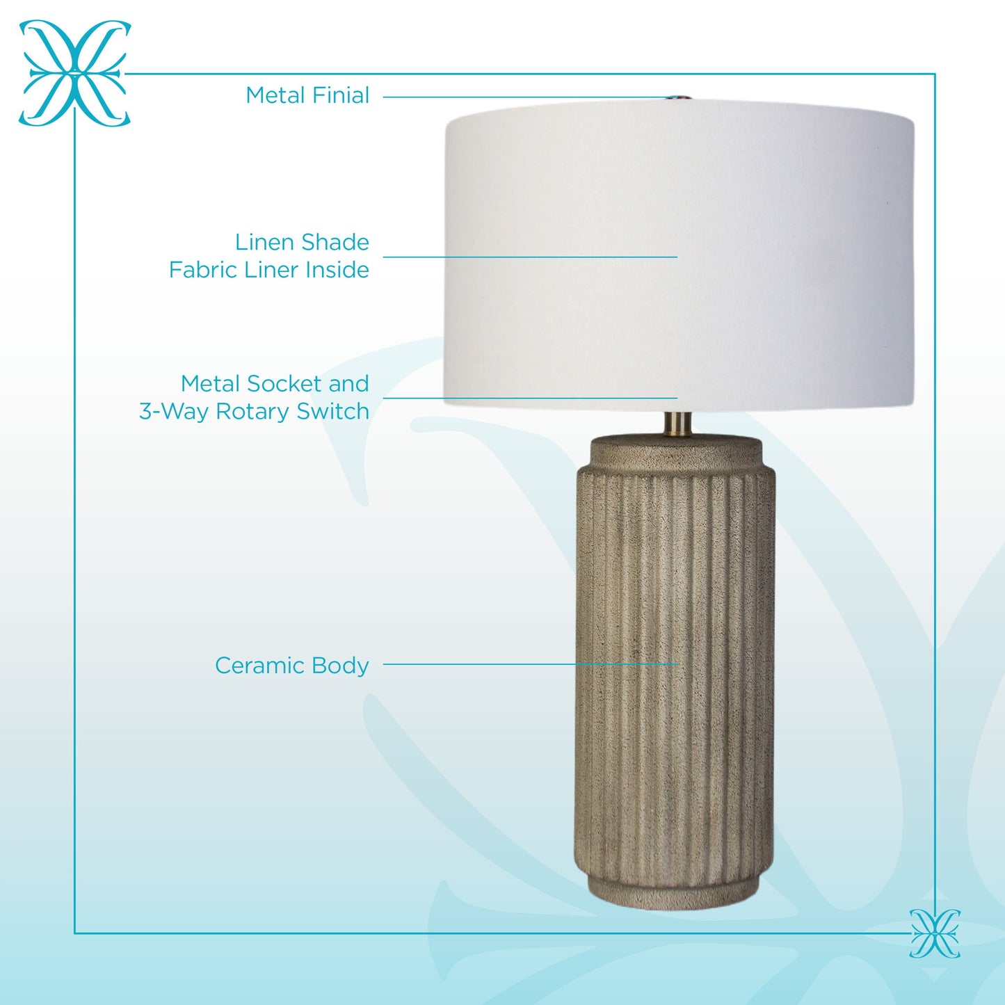 Ribbed Essence Ceramic Table Lamp (Set of 2) - Ribbed Stonewash