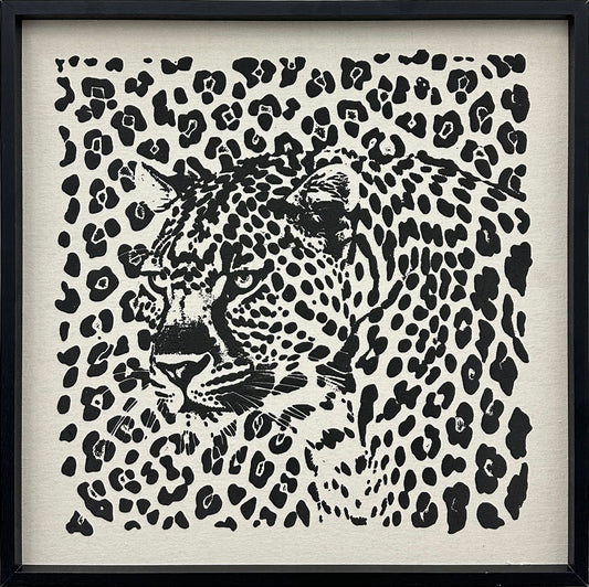 Shadow Leopard Puff Printed Canvas In Frame - Black / Ivory
