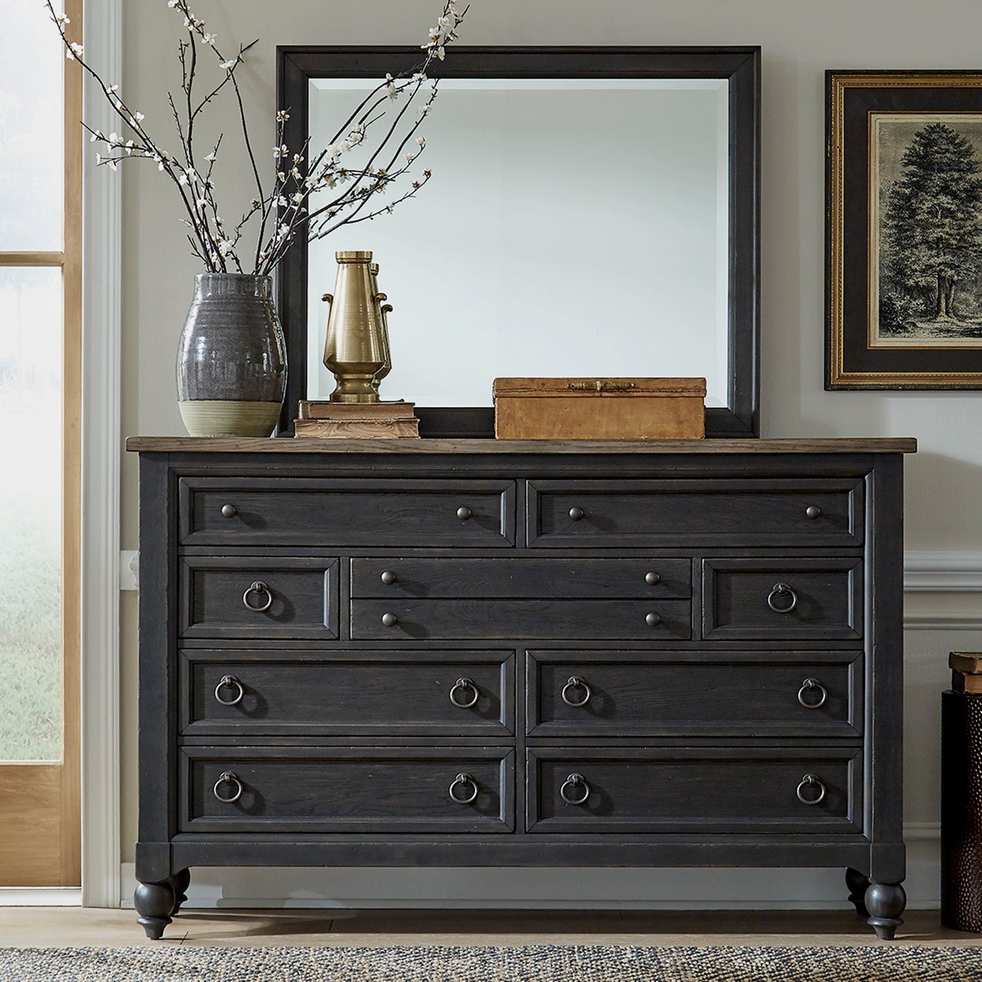 farmhouse grey dresser Wash 6-Drawer 52 in. W with Faux Double Drawers An organizational dream Gray Farmhouse Dresser - Maison