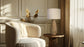 "Celestial Carve" Laser Cut Metal Table Lamp With Night Light (Set of 2) - Distressed White / Distressed Tan