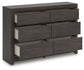 Fraluna - Six Drawer Dresser - Charcoal