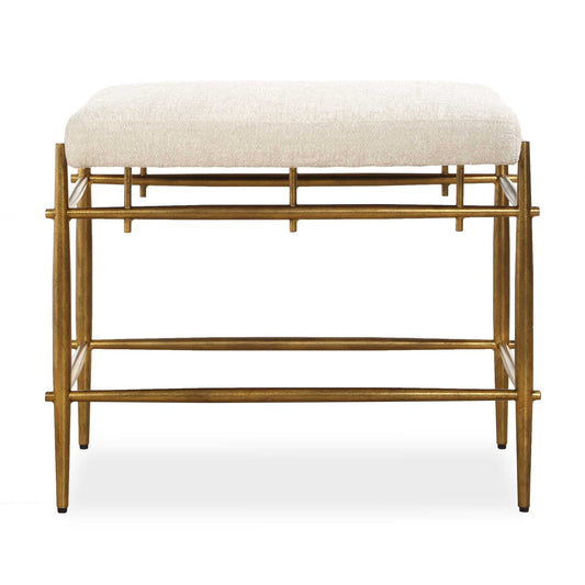 Karleen - Plush Small Brass Bench - White