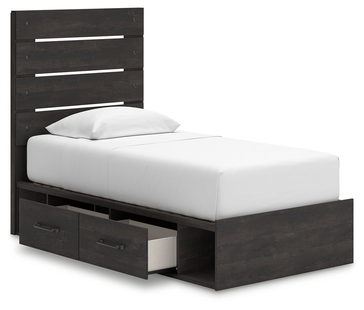 Hollivern - 4 Pc. - Twin Panel Storage Bed, Dresser, Mirror And Chest - Dark Gray