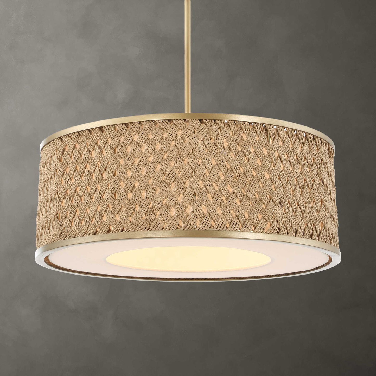 Pinchot - 4 Light Rattan Drum Pendant - Brown