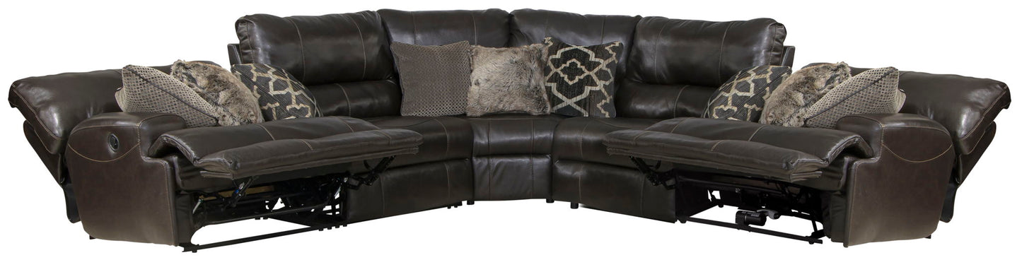 Como - 5 Piece Italian Leather Match Reclining Sectional