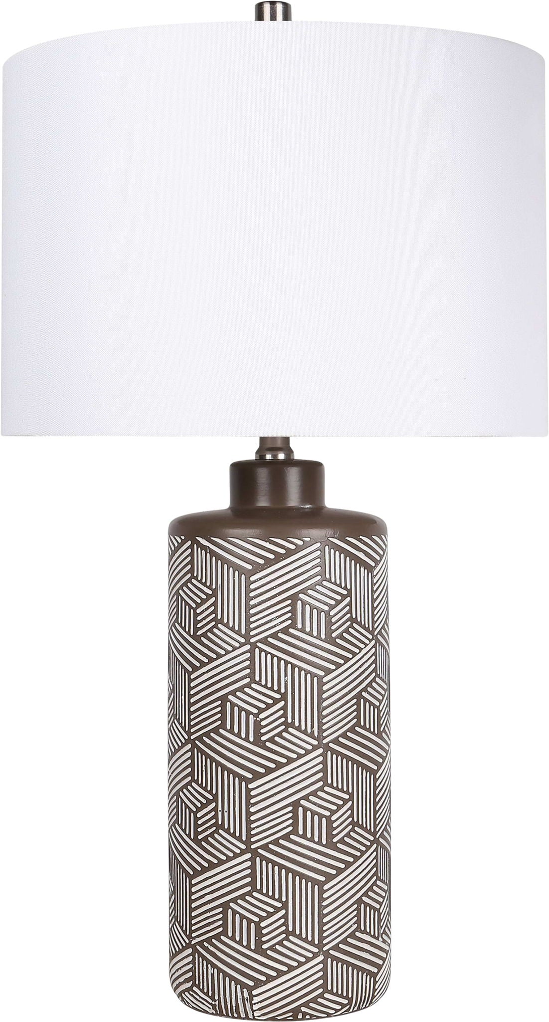 "Geometric Harmony" Ceramic Table Lamp (Set of 2) - Brown / White