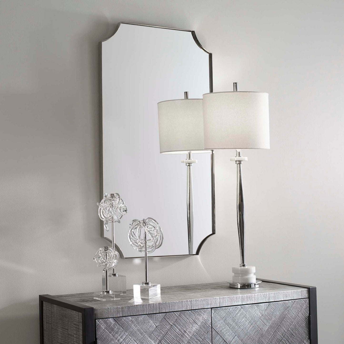 Lennox - Scalloped Corner Mirror - Nickel