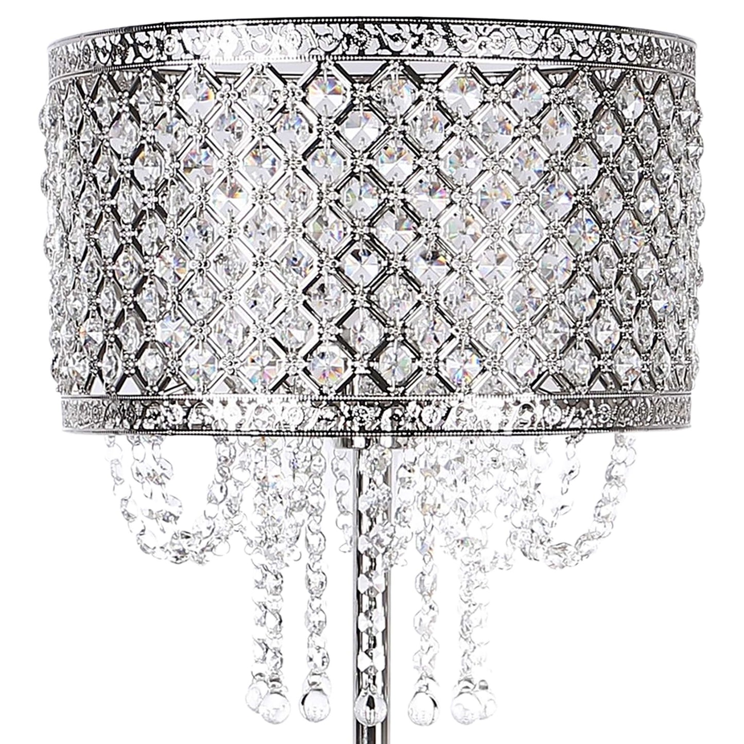 "Crystal Elegance I" Metal Floor Lamp - Polished Nickel / Clear Crystal