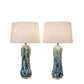 Tidal Elegance Art Glass & Crystal Table Lamp (Set of 2) - Deep Sea Swirl / Clear Crystal