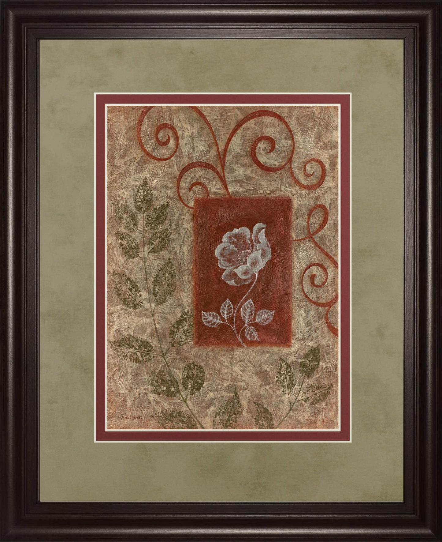 Verdant Scrolls - 34" x 40" Framed Wall Art - Beige