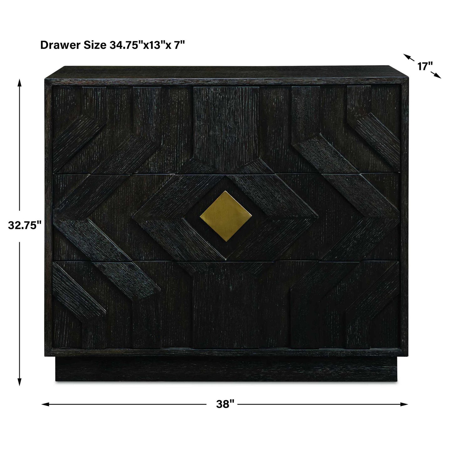 Faulkner - 3 Drawer Modern Chest - Black / Brass