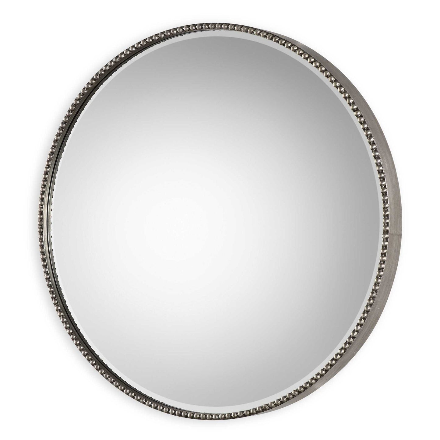 Stefania - Beaded Round Mirror - Pearl Silver