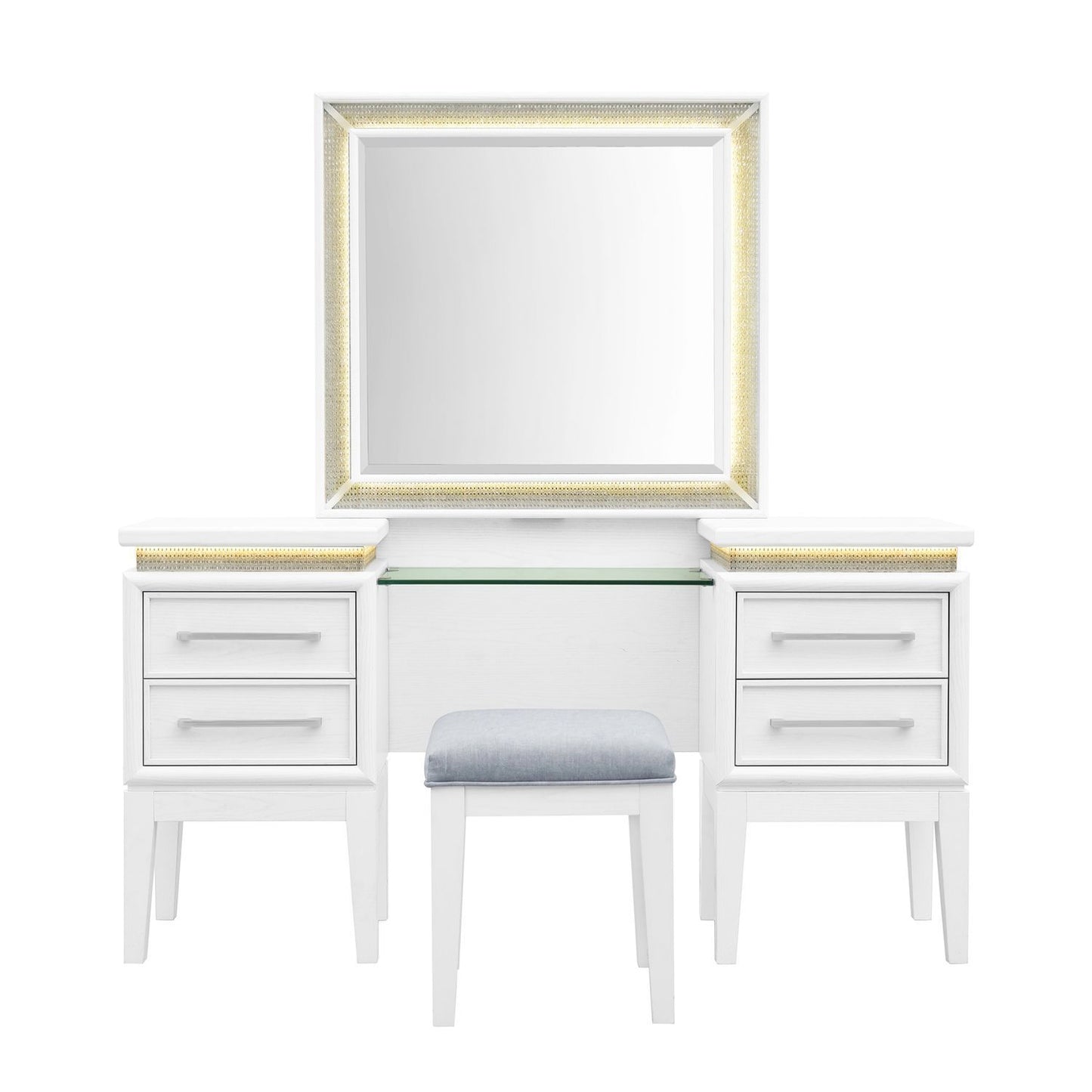 Reflections - 3 Piece Vanity Set - Pearl White & Rhinestone