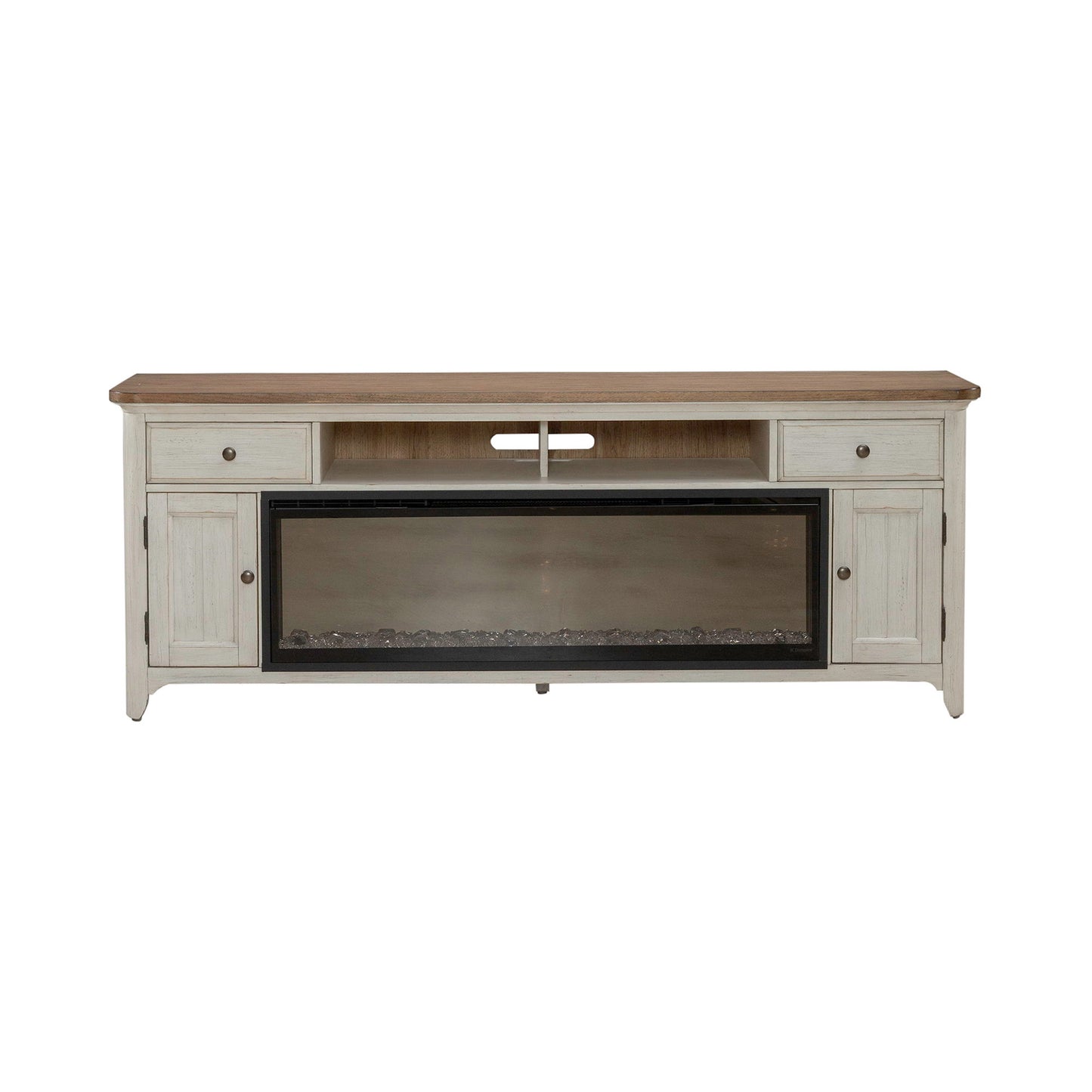 Fireplace TV Consoles - 79" Console With Fire - Medium Brown