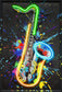 Neon Jazz Splash - 25" x 37" Framed Wall Art - Black