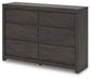 Fraluna - Six Drawer Dresser - Charcoal