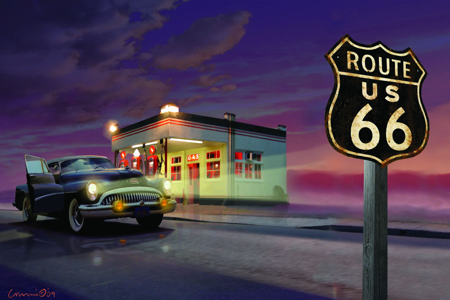 Framed - Route 66 By Yellow Cafe - Purple