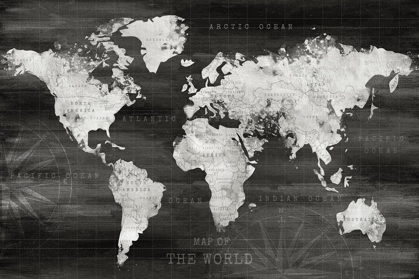 Framed - Industrial World Map By Natalie Carpentieri - Dark Gray