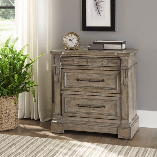 Town & Country - 3 Drawer Nightstand with Charging Station - Medium Brown