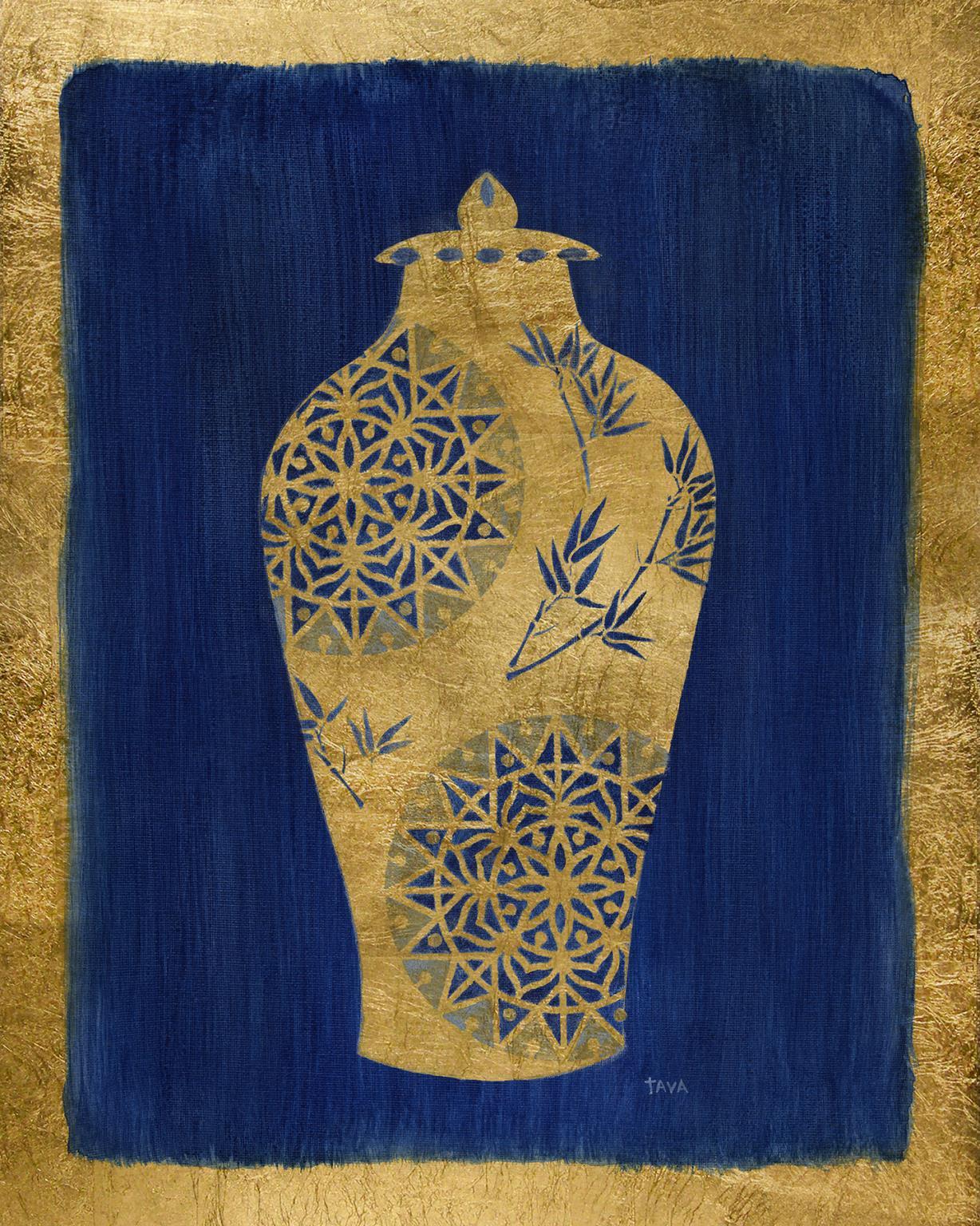 Framed - Sapphire And Gold Urn II By Tava Studios