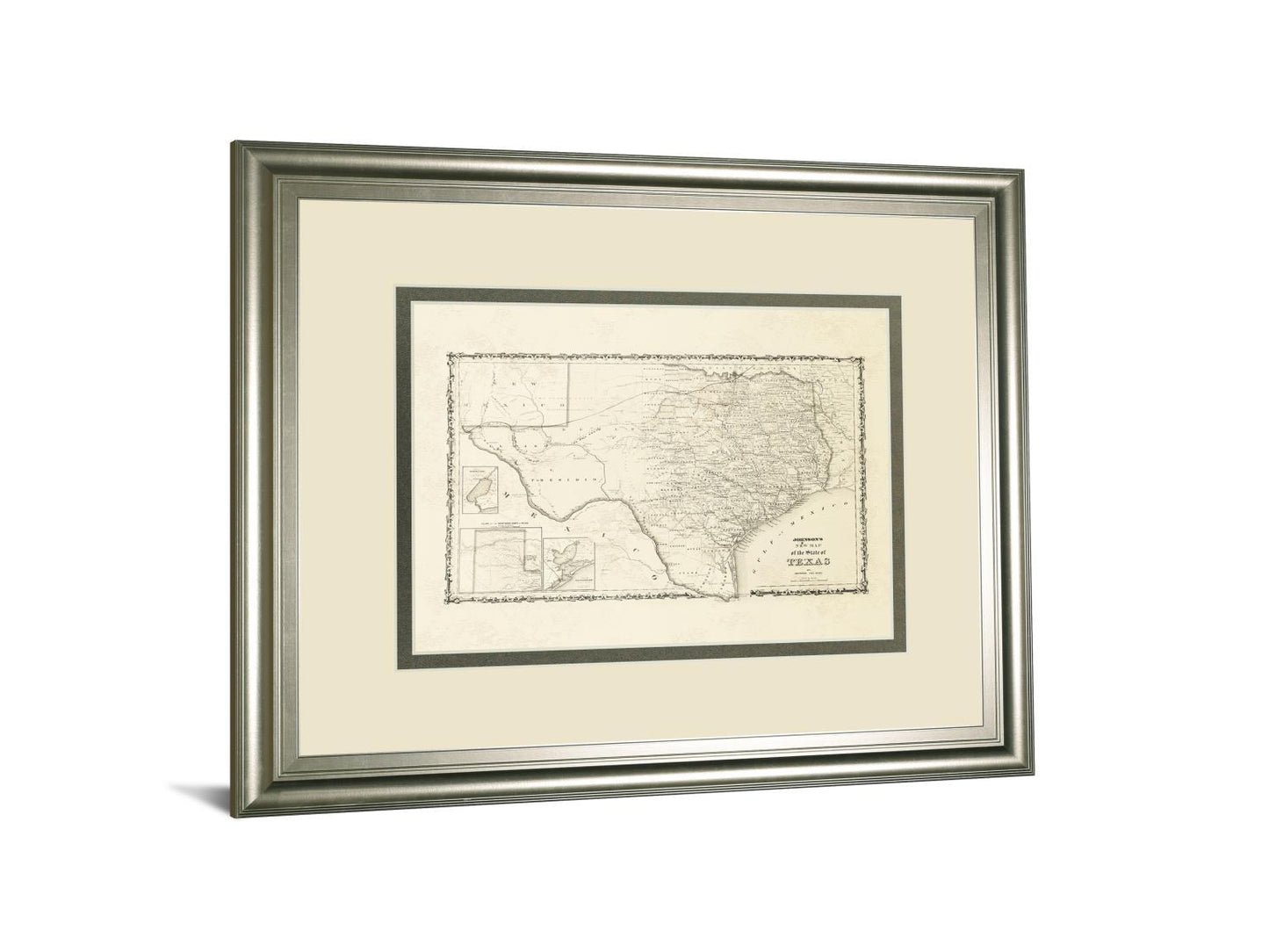 New Map Of The State Of Texas By Johnson And Wank - Framed Print Wall Art - White