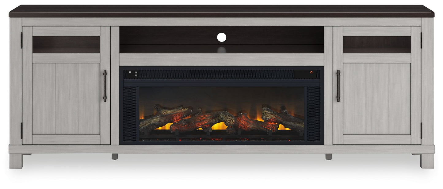 Darborn - 88" TV Stand With Electric Infrared Fireplace Insert - Gray / Brown