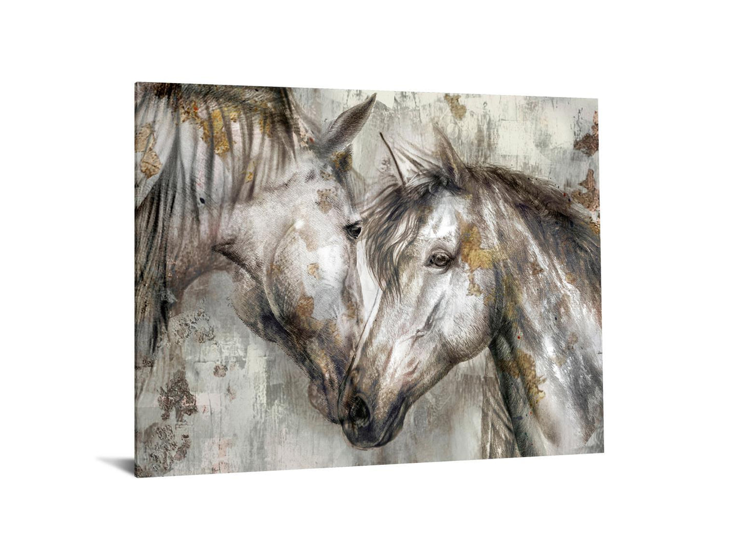 Floating Tempered Glass With Foil Horses In Love - Gray