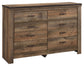 Trinell - Brown Dark - Six Drawer Dresser - 61.34" X 15.98" X 42.99"