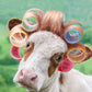 Small - Cow In Curlers By A.v. Art - Green