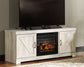 Bellaby - 63" TV Stand With Faux Firebrick Fireplace Insert - Whitewash