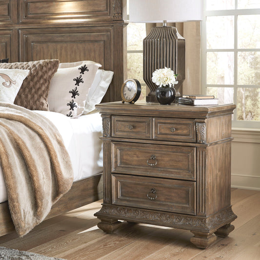 Carlisle Court - Bedside Chest with Charging Station - Medium Brown