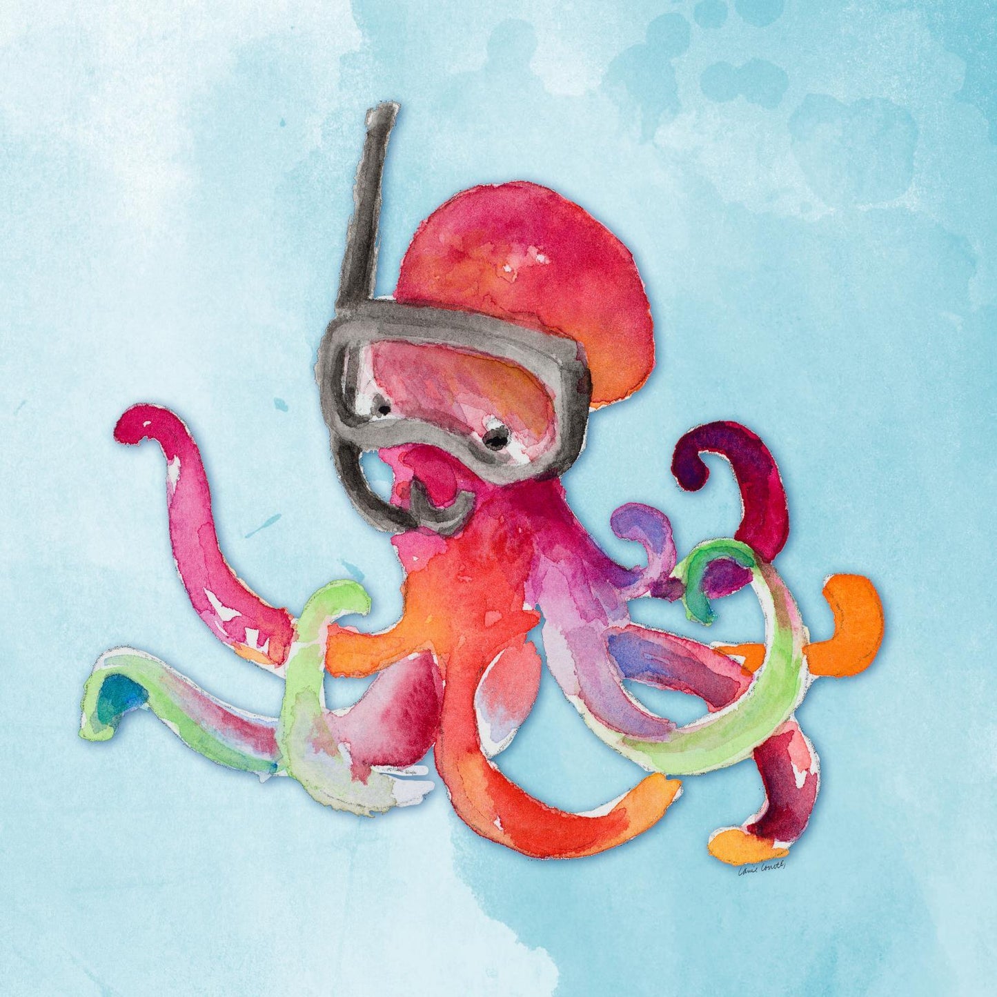 Snorkeling Octopus On Watercolor By Lanie Loreth - Light Blue