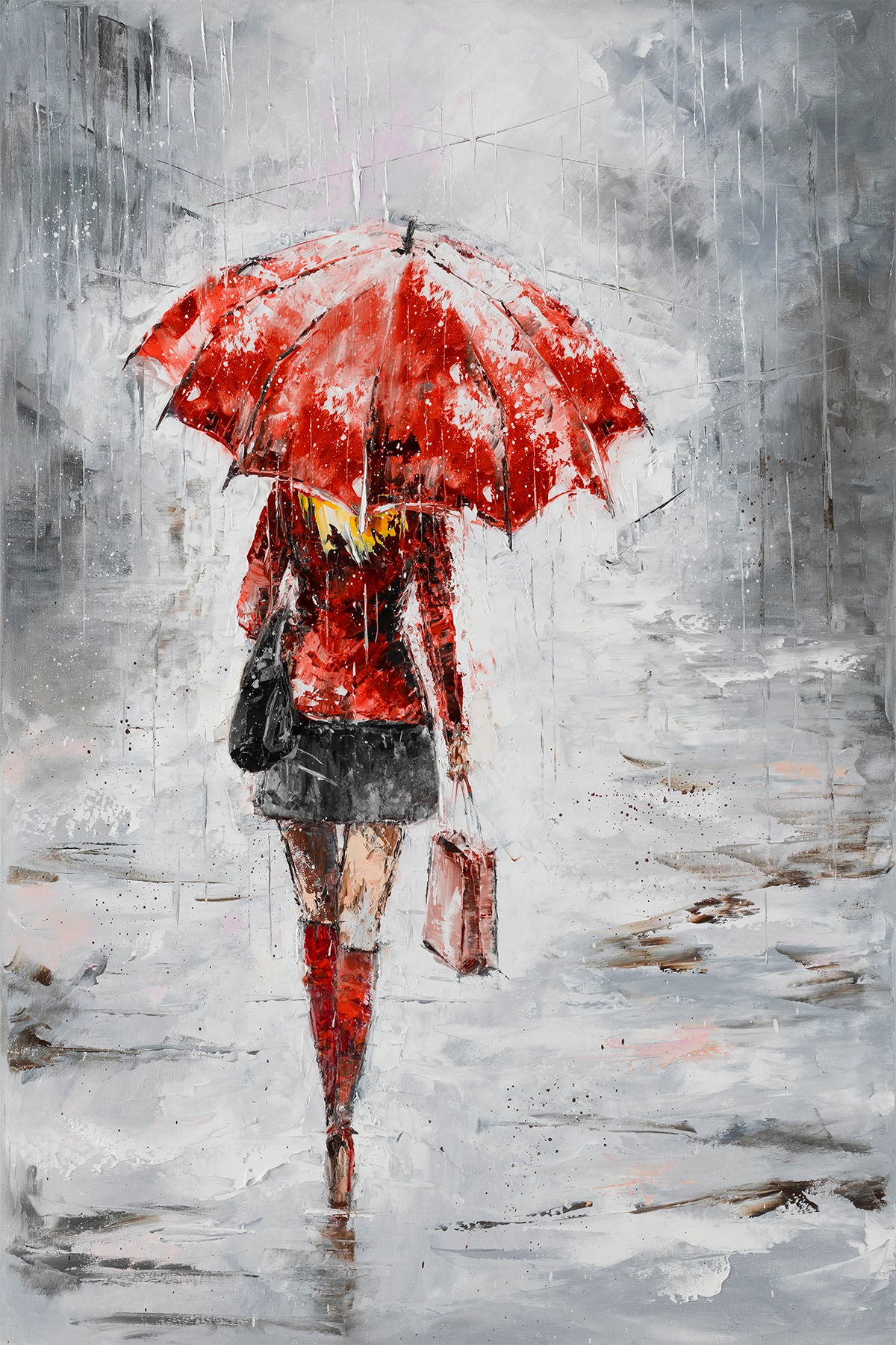 Framed - City In The Rain I By Jolanta Kowalik - Red