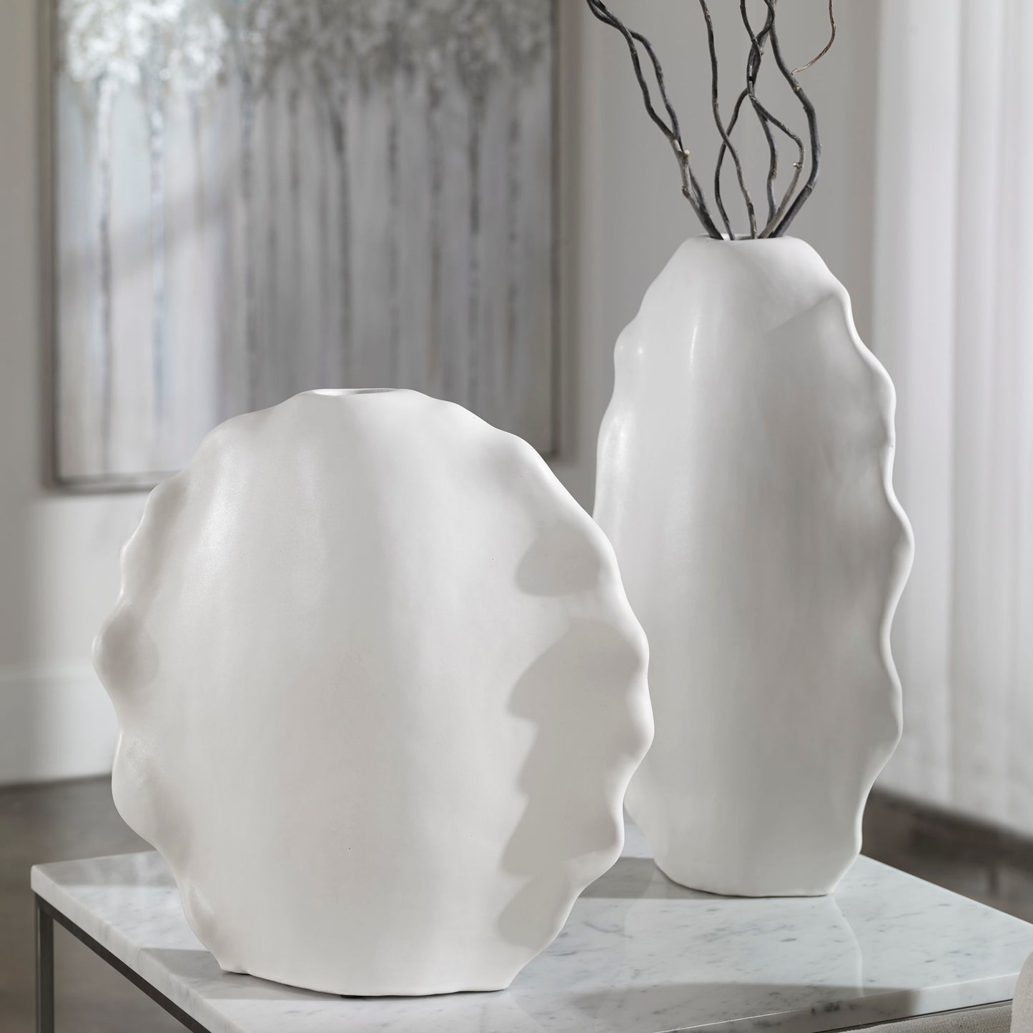 Ruffled Feathers - Modern Vases (Set of 2) - White