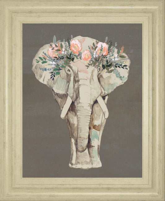 22x26 Flower Crown Elephant II By Jennifer Goldberger - Beige