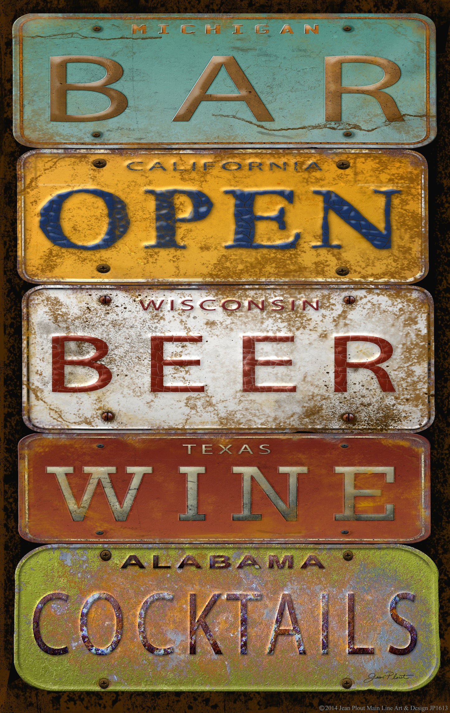 Small - License Plate Bar Open By Jean Plout - Yellow