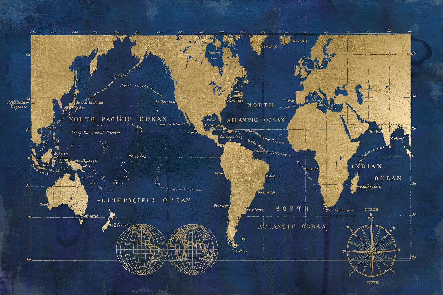 Framed - Indigo World Map By Carol Robinson