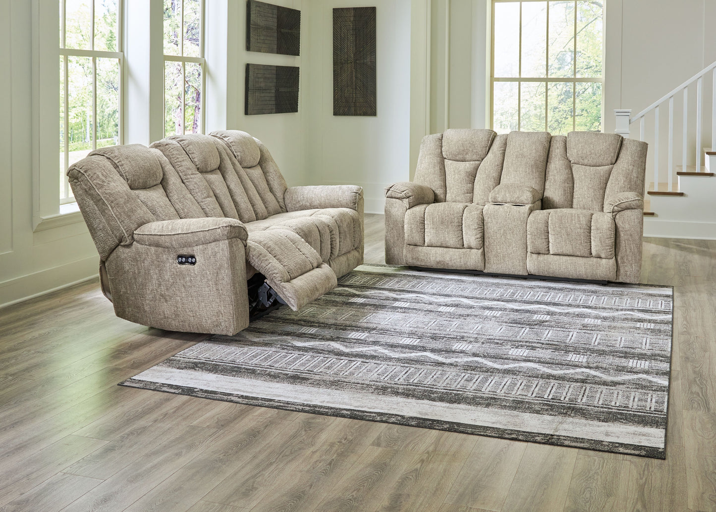 Hindmarsh - 2 Pc. - Power Reclining Sofa, Power Reclining Loveseat - Stone