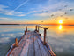 Framed Small - Sunset Dock By Kesipun - Blue