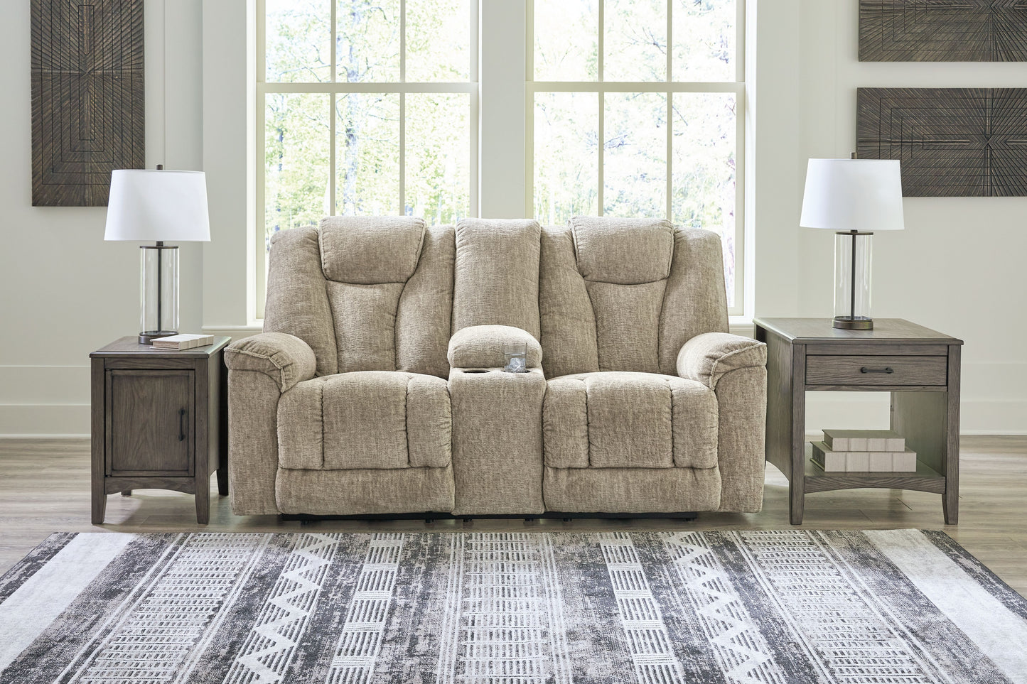 Hindmarsh - Power Reclining Loveseat with Console/ Adj Hdrst - Stone