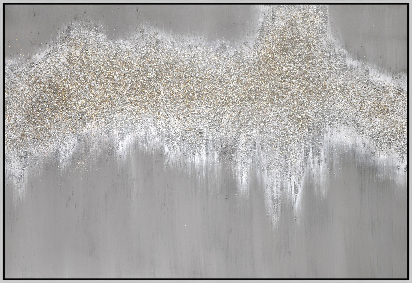 47x32 Hand Painted Textured Canvas Glitter In Frame - Gray