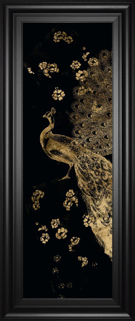 18x42 Gilded Peacock Triptych I By Jennifer Goldberger - Black
