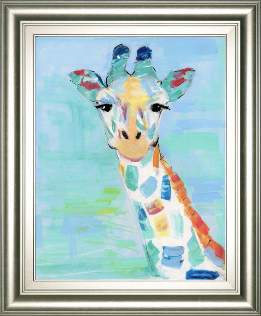 22x26 Cool Giraffe By Sally Swatland - Light Blue