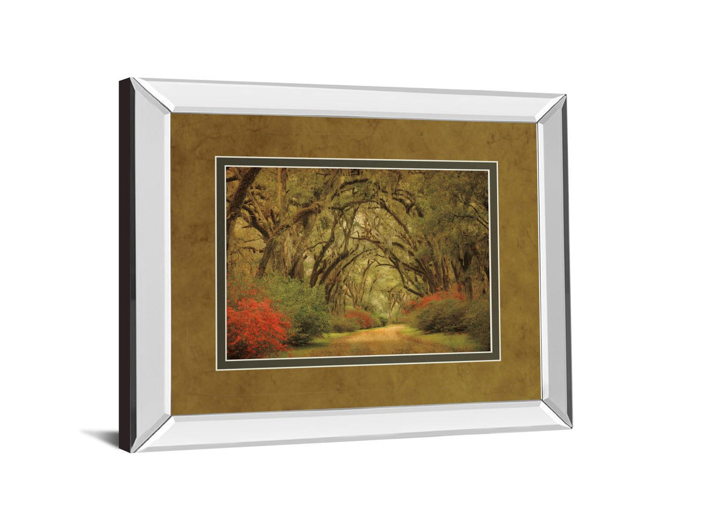 Road Lined With Oaks & Flowers By William Guion And Mossy Oak Native Living - Mirror Framed Print Wall Art - Green