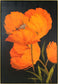 Hand Painted Textured Canvas With Foil In Frame Orange Flowers 47 x 32