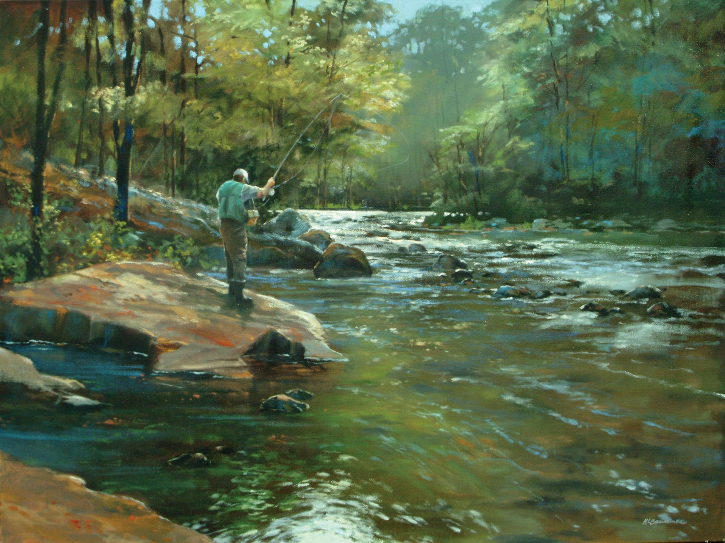 Framed Small - The Fly Fisherman By Roger Bansemer - Green