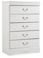 Anarasia - Five Drawer Chest - White